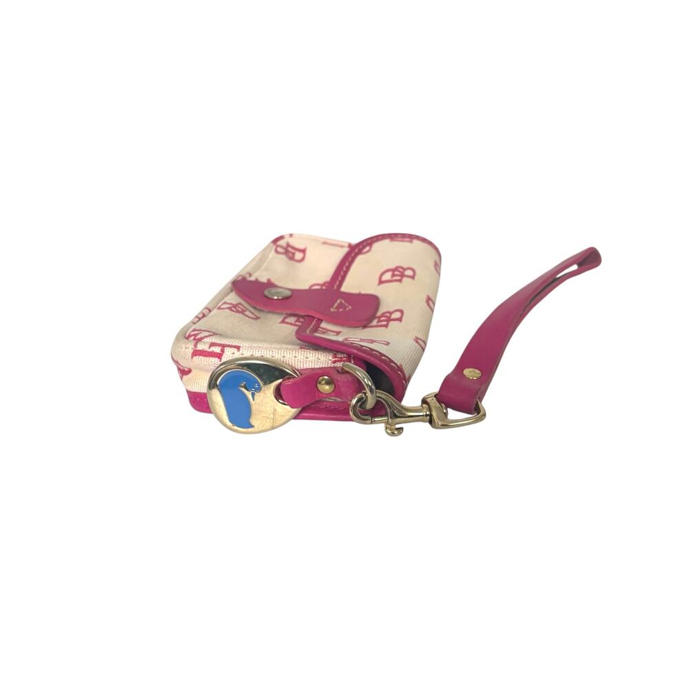 Dooney & Bourke Cream Logo Canvas Wristlet Pouch Pink Leather Trim Snap Wallet - Picture 4 of 12